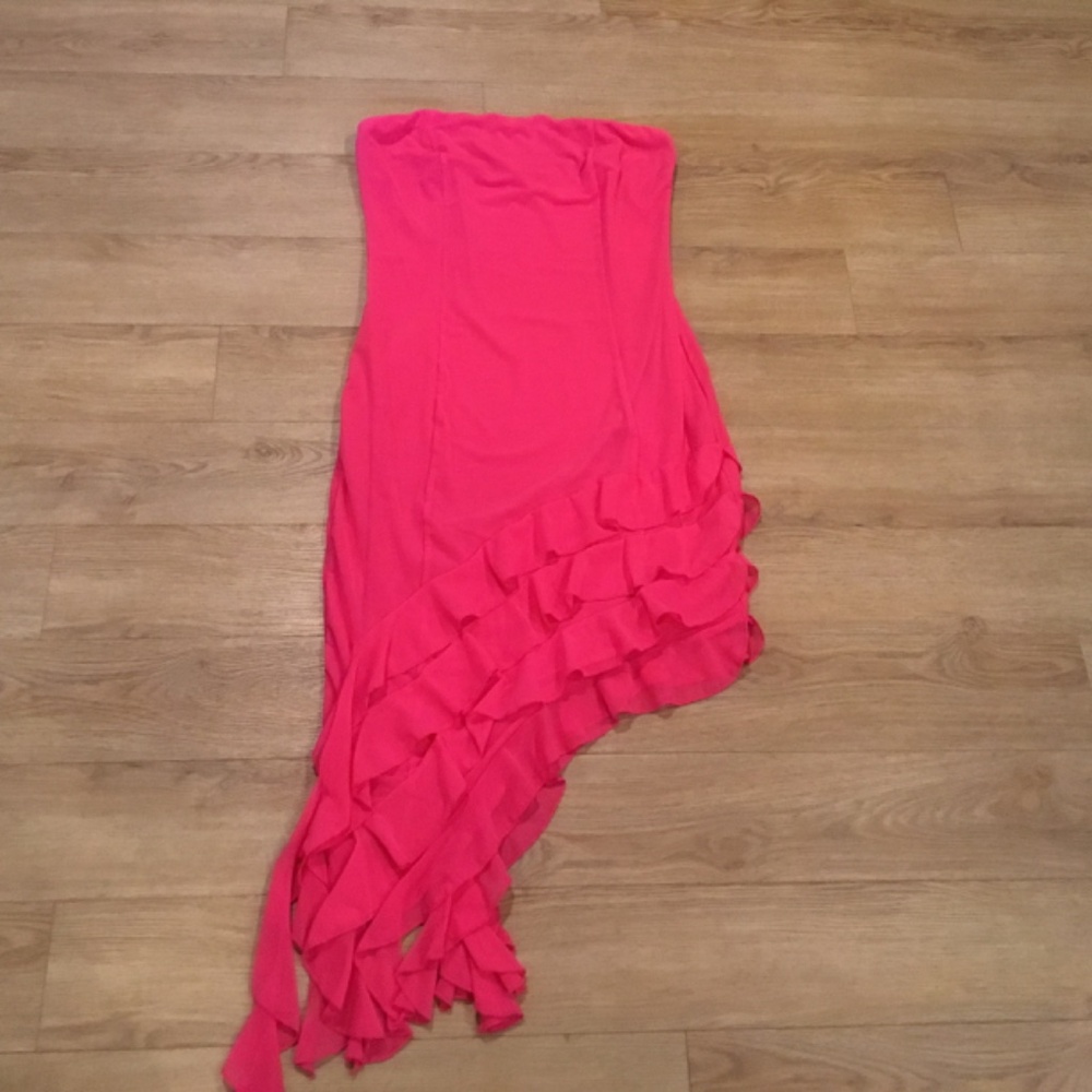 NWT Zesica Pink Off The Shoulder Ruffle Bodycon Midi Dress Size Large - Picture 6 of 8